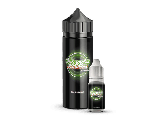 Erfrischende Wassermelone Hibiskus Aromenflasche mit schwarzem und weißem Design für E-Zigaretten.