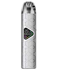 Hochwertiges Vape-Gerät mit digitalem Display, silbernem Gehäuse und moderner Optik, ideal für Dampfer, mit variablen Einstellungen und USB-Ladestation.