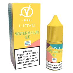 Wassermelone E-Liquid Flasche für E-Zigaretten, gelbes und buntes Design, mit Nikotin-Informationen, ideal für Vaper.