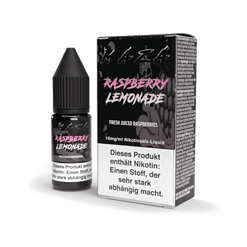 Aromatisierter Nikotin-Liquid Raspberry Lemonade in Tropfflasche und Verpackung für E-Zigaretten.