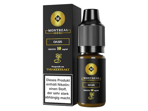 MONTREAL Oasis E-Liquid 10 mg/ml – Nikotinfrei, mit Tabakextrakt, speziell für E-Zigaretten, in dunkler Flasche, ideal für Dampfer.