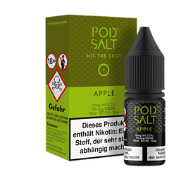 Pod Salt Apple 10ml E-Liquid für E-Zigaretten und Vape, nikotinhaltig mit 11mg/ml, ideal für Fruchtgeschmack Fans, in biologischer Verpackung, einfache Handhabung, perfekt für ein erfrischendes Dampferlebnis.