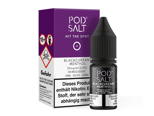 Pod Salt Blackcurrant Menthol E-Liquid, 20mg/ml, 134 Mcg/Dosis, 10ml Flasche, mit Nikotin, fruchtig-mediterranes Geschmackserlebnis für Dampfer.