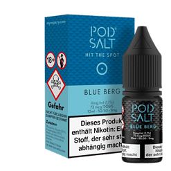 Vape-Produktbild, blauer Karton und E-Liquid-Flasche für Dampfer, Produktdetails auf der Verpackung sichtbar.