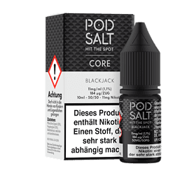 Aubergine farbiger E-Liquid-Vape mit Nikotin für E-Zigaretten, in schwarzer Verpackung mit weißem Label und Warnhinweisen.