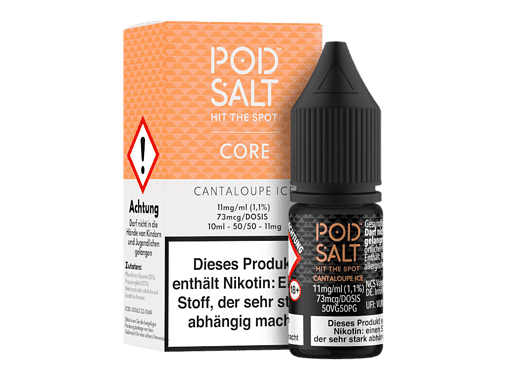Pod Salt Cantaloupe Ice Nikotinsalz Flasche mit Verpackung, 10 ml, 11 mg/ml, 1,1% Nikotin, für E-Zigaretten, intensiver Geschmack, aromatischer Cantaloupe Melone, geeignet für Dampfer.