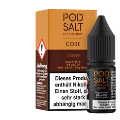 POD SALT Core Kaffee Nikotin Liquid im Fläschchen mit Verpackung, intensiver Geschmack, für E-Zigaretten, 10ml Flasche, Nikotingehalt 11 mg/ml, handsignierter E-Liquid.