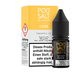POD SALT CORE An inhalierisches E-Liquid in Geschmacksrichtung Ananas Eis mit Nikotin, 10 ml, 1,1% Nikotin, für E-Zigaretten, auffälliges Verpackungsdesign, ideal für Dampfer, starke Nikotinwirkung, bei LETZ Go erhältlich.