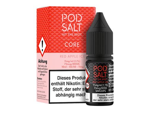 Pod Salt Hit the Spot Core E-Liquid für E-Zigaretten, mit Nikotin, Geschmack Red Apple Ice, 10ml Flasche, 1,1% Nikotingehalt, passend für Dampfer, aromatisiert, hochwertiges E-Liquid, geeignet für Vaping.