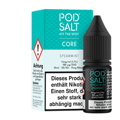 Pod Salt HIT THE SPOT Spearmint E-Liquid in 10ml Flasche für E-Zigaretten, mentholierter Geschmack, 1,8% Nikotin, 11mg/ml, stark abhängig machend, ideal für Dampfer und Vaper, kompatibel mit gängigen E-Zigaretten.