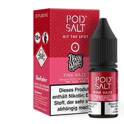 Farbige E-Liquid Flasche mit pinkem Label und schwarzem Kindersicherheitstopf, geeignet für Vaping-Produkt, mit Warnhinweisen und Nikotingehalt.
