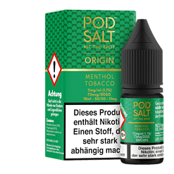 Pod Salz Box, 10 ml, Menthol Tobacco, Nikotinfrei, Aromatisiertes E-Liquid für e-Zigaretten, Geschmack für Dampfer, intensiver Geschmack, ideale Dosierung für Nutzer.