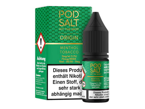 Pod Salz Box, 10 ml, Menthol Tobacco, Nikotinfrei, Aromatisiertes E-Liquid für e-Zigaretten, Geschmack für Dampfer, intensiver Geschmack, ideale Dosierung für Nutzer.