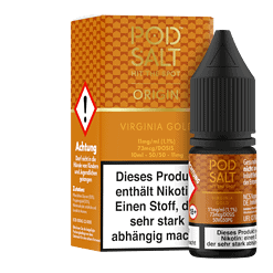 Pod Salt Virginia Gold Nikotin E-Liquid, 10ml Flasche, 11mg/ml, 73mg Dosis, für intensive Dampferlebnisse.