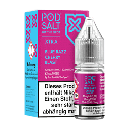 Pod Salt XTRA Blue Razz Cherry Blast E-Liquid, 10ml Flasche, nikotinhaltig, intensiver Geschmack, für Dampfer, aromatischer E-Juice, erhältlich bei LETZ Go.