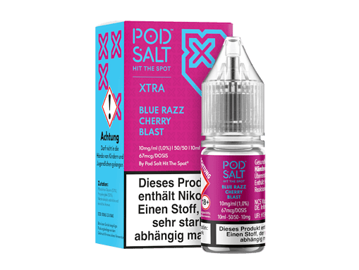 Pod Salt XTRA Blue Razz Cherry Blast E-Liquid, 10ml Flasche, nikotinhaltig, intensiver Geschmack, für Dampfer, aromatischer E-Juice, erhältlich bei LETZ Go.