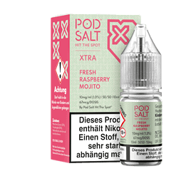 Pod Salt XTRA Fresh Raspberry Mojito E-Liquid in 10ml Flasche, nikotinfrei, für e-Zigaretten, aromatisierter Milchsaft, pfeffriger Himbeer-Mojito-Geschmack, geeignet für Dampfer, hochwertiges Liquid, perfekte Geschmackserfahrung.