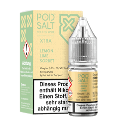 Pod Salt Lemon Lime Sorbet E-Zigarette Liquid, 10ml Flasche, nikotinfrei, mit erfrischendem Zitronen-Limetten-Geschmack, ideal für Dampfer, ohne schädliche Inhaltsstoffe, für aktive Dampfer geeignet.