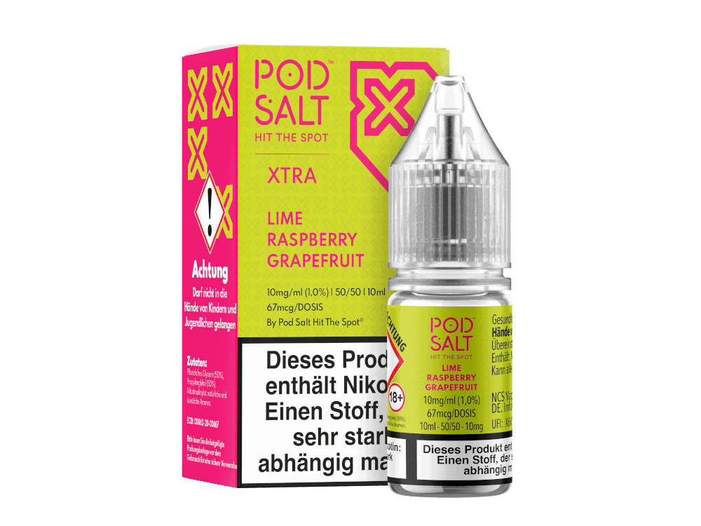 Pod Salt X - Lime Grapefruit Raspberry - Nikotinsalz Liquid 1 Knapp 10ml E-Liquid Flasche für Vape, Vanille Geschmack, für Dampfer, mit Nikotin, passend zu E-Zigaretten, in stylischer Verpackung, in Deutschland hergestellt, für Rauchfreie Alternativen.