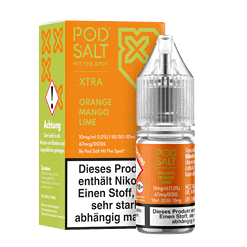 Pod Salt Xtra Orange Mango Lime E-Liquid Flasche mit Verpackung, Nikotinstärke 10mg/ml, 10ml Flasche, für E-Zigaretten, aromatisch und erfrischend, Vaporizer Zubehör, langlebig, hochwertig.