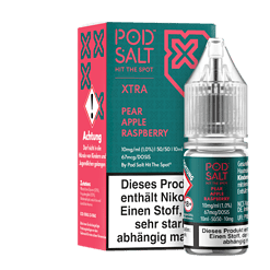 Pod Salt Hit The Spot E-Liquid Flasche mit Geschmack nach Birne, Apfel und Himbeere, für E-Zigaretten geeignet.