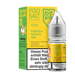 POD SALT XTRA Pineapple Passion Lime E-Liquid Flasche mit Verpackung, Nikotin Shot für Vape Geräte, fruchtiges Geschmackserlebnis, 10ml, 67mg/Dosis.
