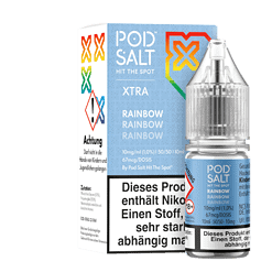 10mg/ml Pod Salt Rainbow E-Liquid Flasche für Vaporizers, 10ml, nikotinhaltig, mit buntem Rainbow-Design, geeignet für E-Zigaretten und Dampfer.