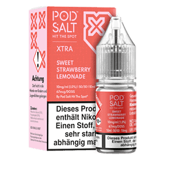 Pod Salt XTRA Süße Erdbeer-Zitronenlimonade E-Liquid für E-Zigaretten, 10ml Flasche, Nikotin-Stärke 1,0%.