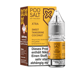 Pod Salt Xtra Sweet Tangerine Coconut E-Zigarette Liquid, 10ml Flasche, Nikotin enthalten, für Dampfer geeignet.