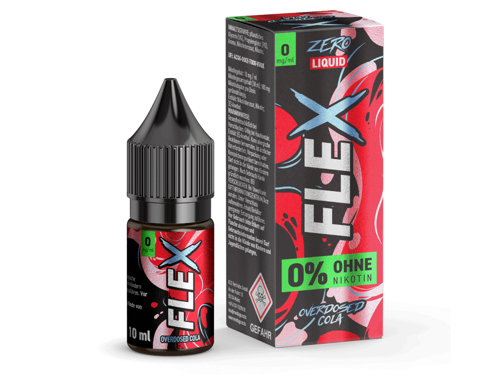 Revoltage FLEX Cola Nikotinsalz Liquid 1 0% Nikotin Zero Liquid, Overdosed Cola, 10ml Flasche, mit modernen Geschmack ohne Nikotin, für vapers und E-Zigaretten, kein Nikotin enthalten, geeignet für alle, die Nikotin vermeiden möchten.