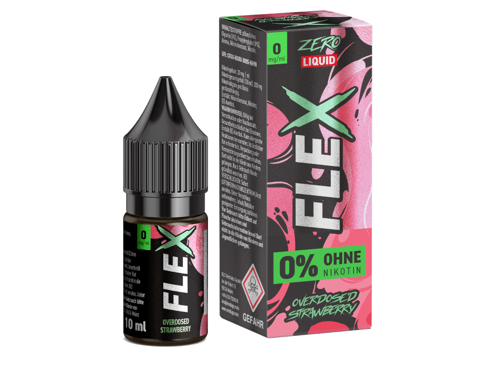 Revoltage FLEX Strawberry Nikotinsalz Liquid 1 Zuckerfreier E-Liquid FläX mit Erdbeer-Geschmack, ideal für Vaporizer, 10 ml Flasche, ohne Nikotin, für ein intensives Geschmackserlebnis, passend für E-Zigaretten.