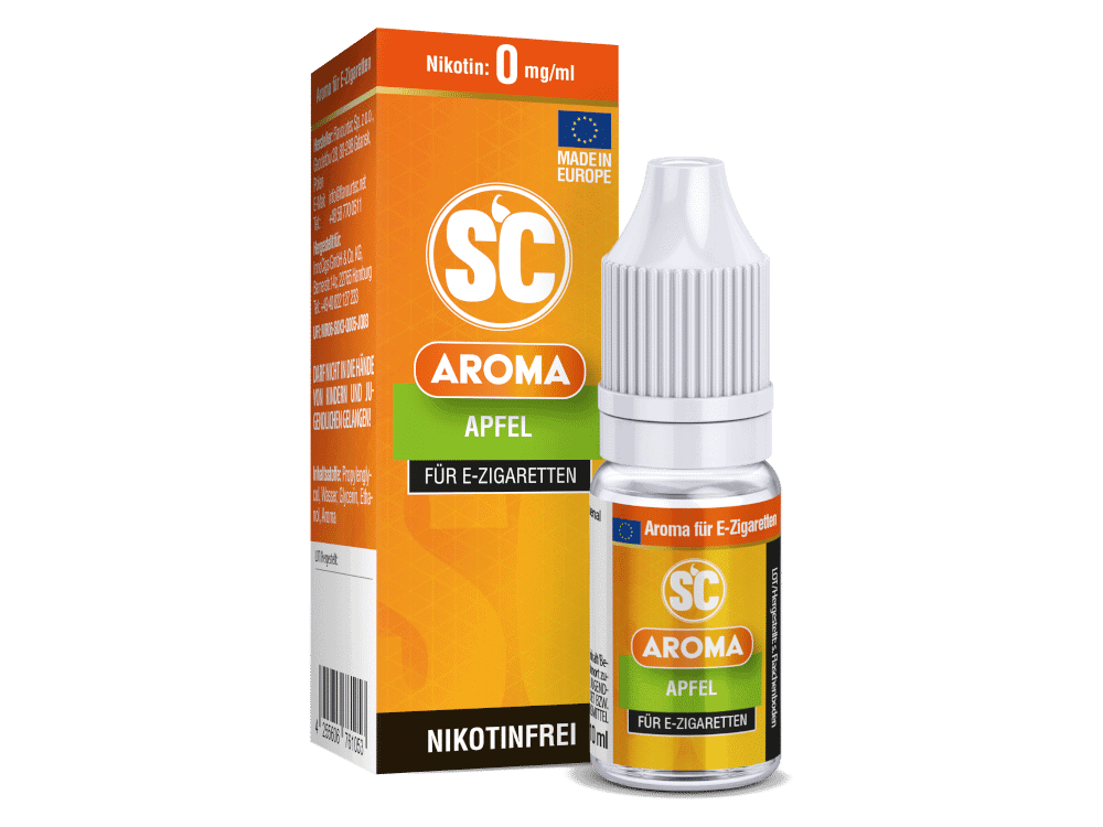 SC Aroma Apfel 10 ml 1 Aroma Apfel E-Zigaretten Liquid Flasche und Verpackung, nikotinfrei, süßer Apfelgeschmack, für E-Zigaretten, 10 ml, letzgo.de.
