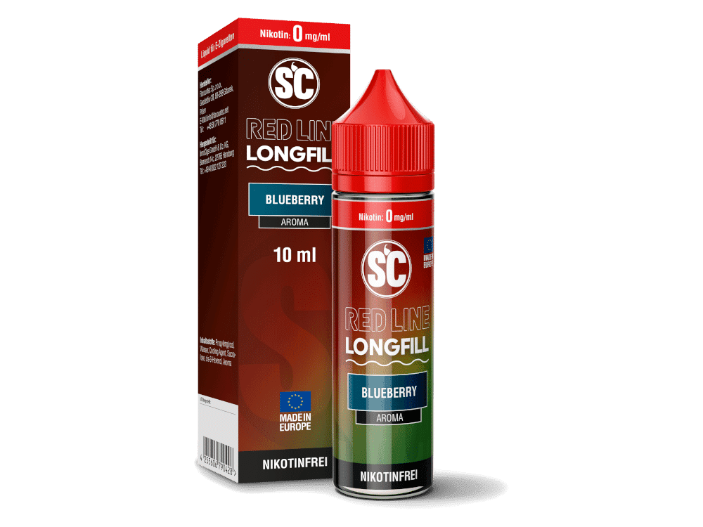 SC Red Line Blueberry Longfill 10 ml 1 Fruchtiger blauer Blueberry-Aroma in 10 ml Flasche, nikotinfrei und ohne Nikotin, für Longfill-Dampfliquid, perfekt für E-Zigaretten.