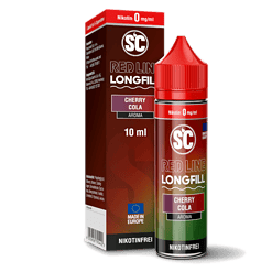 Saftiger Longfill E-Liquid mit Kirsch-Cola Geschmack, 10ml, nikotinfrei, in einer praktischen Flasche. Perfekt für Dampfer, die den süßen Geschmack genießen möchten. Made in Europe, nikotinfrei, aromatisiert.