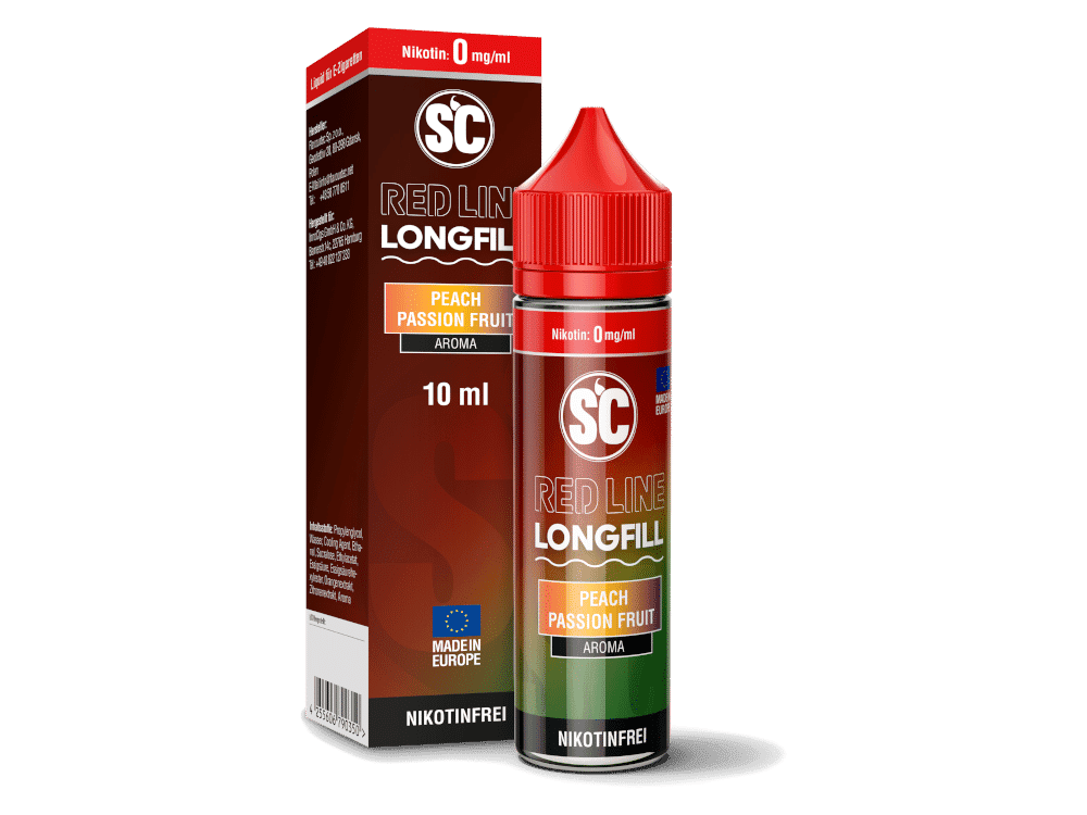 SC Red Line Peach Passion Fruit Longfill 10 ml 1 Fruchtiger Liquid-Aroma Peach Passion Fruit in 10 ml Flasche, nikotinfrei, ideal für E-Zigaretten, langanhaltender Geschmack, Made in Europe, ohne Nikotin, für intensiven Fruchtgenuss.