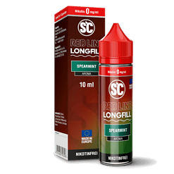 Atemberaubendes Bild eines 10ml Red Line Longfill Liquids mit Minzgeschmack, ideal für E-Zigaretten, nikotinfrei, aus Europa, perfekt für das Vape-Erlebnis.