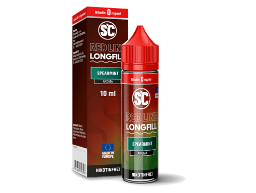 Atemberaubendes Bild eines 10ml Red Line Longfill Liquids mit Minzgeschmack, ideal für E-Zigaretten, nikotinfrei, aus Europa, perfekt für das Vape-Erlebnis.
