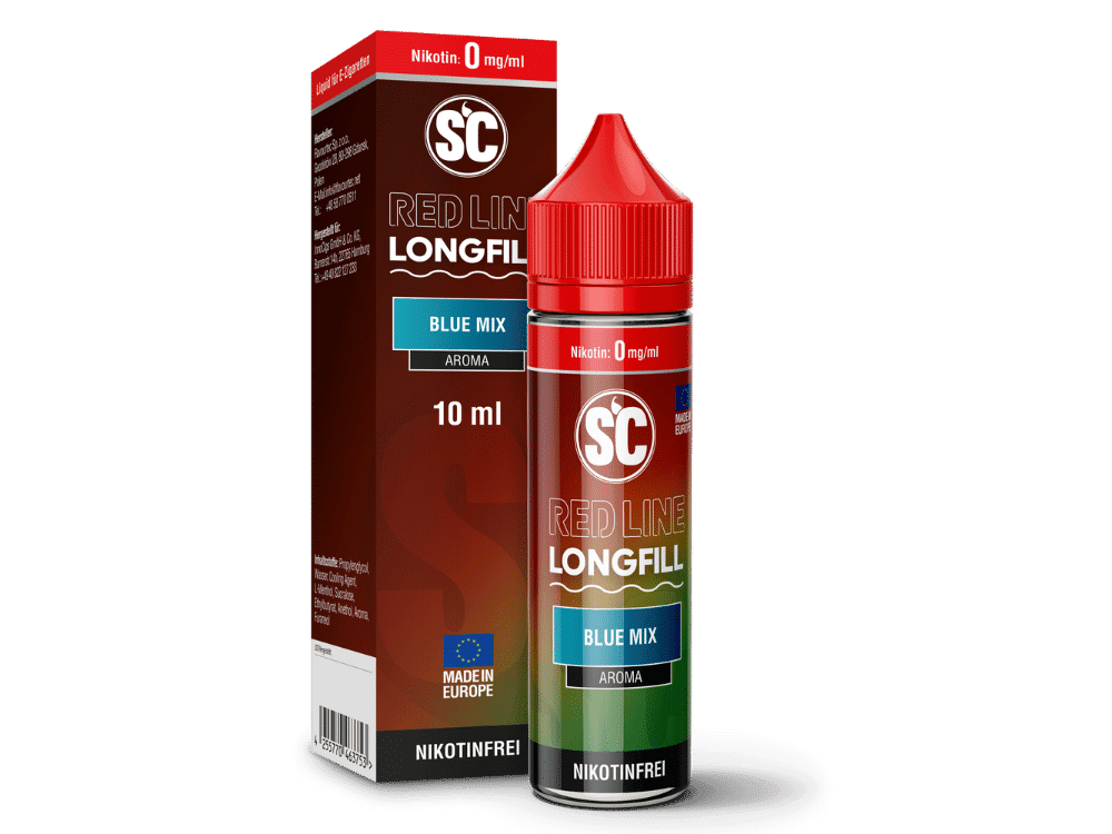 SC Blue Mix Red Line Longfills 10 ml 1 Innovatives E-Liquid Fläschchen für E-Zigaretten, Red Line Longfill, Blue Mix, 10 ml, nikotinfrei, aromatisiert, geeignet für Dampfer, hergestellt in Europa, Geschmack: Blaumischung, geeignet für Dampfer.