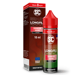 Aromatisierte E-Zigarette - Red Line Longfill Erdbeere Sahne, 10ml Flasche, nikotinfrei, hergestellt in Europa.