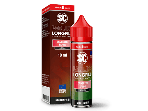Aromatisierte E-Zigarette - Red Line Longfill Erdbeere Sahne, 10ml Flasche, nikotinfrei, hergestellt in Europa.