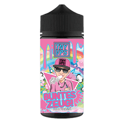 Farbiges E-Liquid Fläschchen mit bunter, streetart-inspirierter Grafik und einem animierten Charakter in Pink, das Produkt ist ideal für Vaporizers und bietet eine 10ml Aromaflasche.