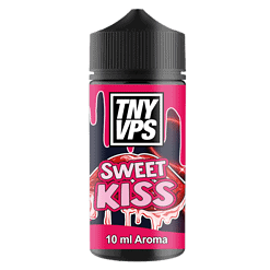Süßer Kuss Aroma Flasche, 10 ml, pinkes Design mit Schokolade- und Fruchtmotiven. Ideal für E-Liquid-Dampfen und selbstgemachte Vape-Fluids.
