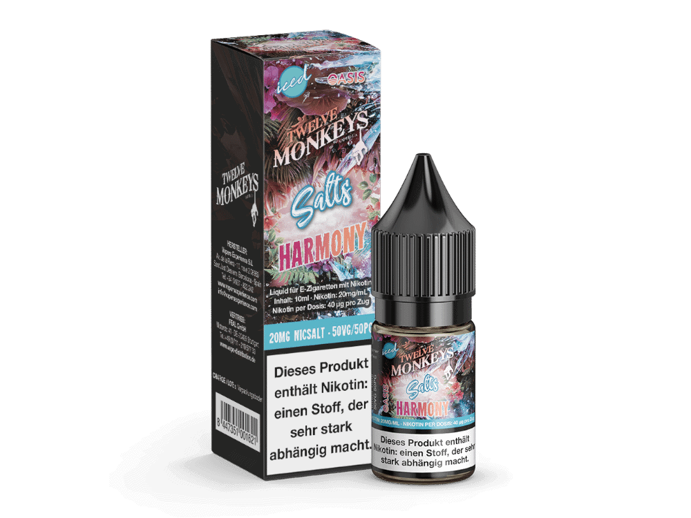 Twelve Monkeys - Iced - Harmony Nikotinsalz Liquid 1 Französischer Tabak-Wickel mit 20mg Nikotin, 50VG/50PG, Flasche mit 10ml, ideal für E-Zigaretten.