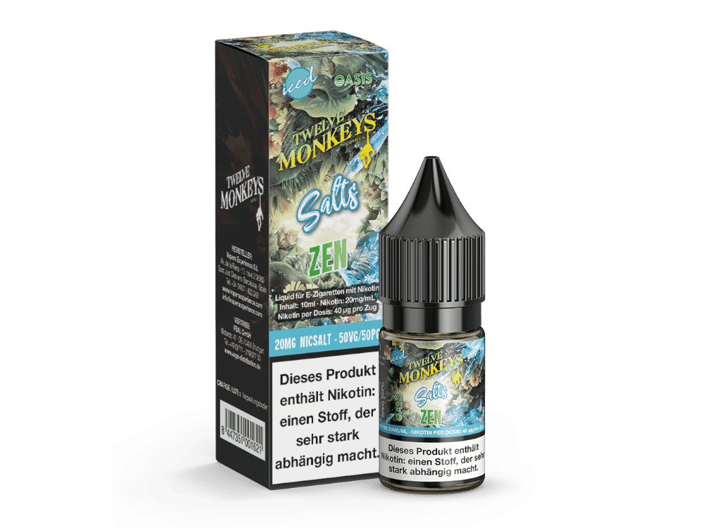 Twelve Monkeys - Iced - Zen Nikotinsalz Liquid 1 Hochwertiger Nikotinersatz Liquidzubehör für E-Zigaretten von Twelve Monkeys, Salts ZEN, 20mg Nikotin, 10ml Flasche, inspirierende Entspannung.