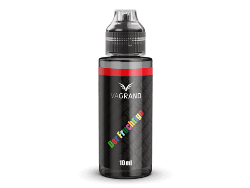 Vape-Flüssigkeit in 10ml Flasche mit schwarzen Design, VGRAND Logo und buntem "derTräumerige" Schriftzug.