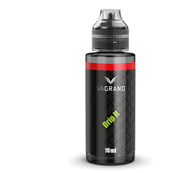 VGRAND Vape Liquid Flasche, 10ml, schwarz mit roten und grünen Akzenten, für E-Zigaretten, aromatisiertes Nikotin.