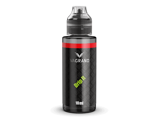 VGRAND Vape Liquid Flasche, 10ml, schwarz mit roten und grünen Akzenten, für E-Zigaretten, aromatisiertes Nikotin.