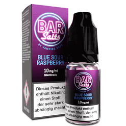 Vape Liquid Flasche mit Blaubeere Himbeere Geschmack, 10 mg/ml Nikotinstärke, Flasche und Verpackung, blauer und lila Etikett, in moderner Vape-Produkt-Darstellung.
