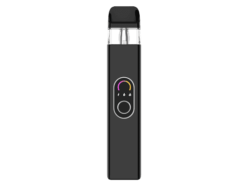 Vape E-Zigarette mit Farbdisplay und LED-Leuchtanzeige, schwarzes Design und ergonomischer Form für stilvolles Dampfen.
