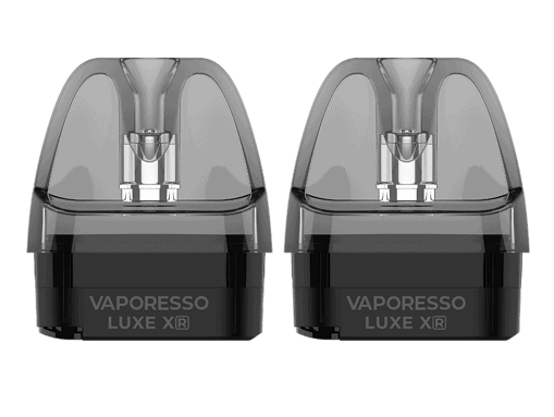 Zwei Vaporesso Luxe X R E-Zigaretten Akkus in schwarz, Frontansicht, modernes und elegantes Design, hochwertige Quality, Dampfgerät, Vape, E-Liquid, Vaping Zubehör.